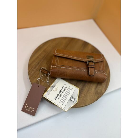 b.o.c Born Concept Clutch Wallet dark tan Faux Leather Snap NWT - Picture 1 of 16